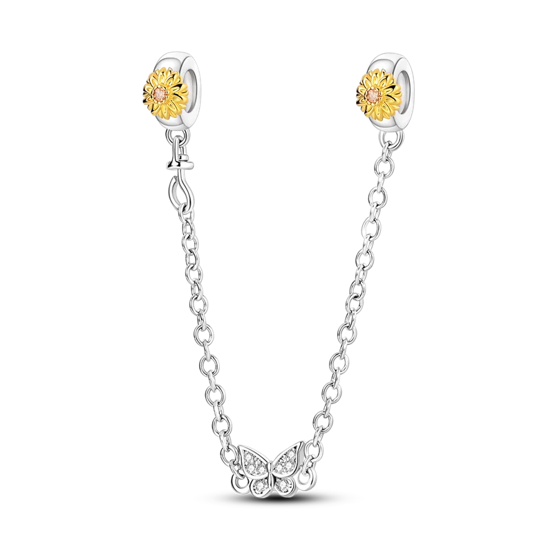 Silver Clasp 925 Sterling Silver Round Daisy Charm Beads | Safety Chain Pendant for Original Bracelets Jewelry