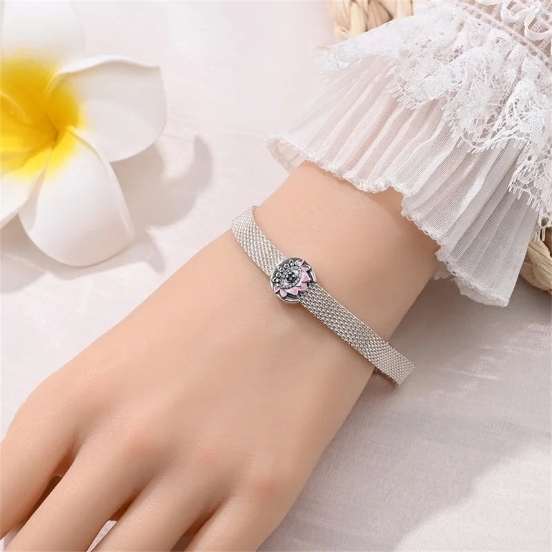 925 Sterling Silver Beaded Flat Pendant | Fantasy Original 3mm Beads for Women’s Bracelet Fine Jewelry