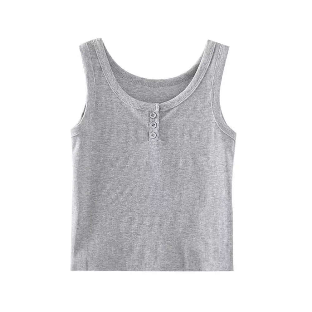 Summer Knitted Round Neck Top for Women – High Elasticity Casual Camisole Sexy Vest