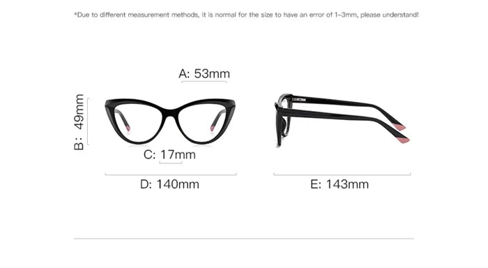 Blue Light Blocking Nearsighted Glasses – Cat Eye Spring Leg Prescription Spectacles for Women (-0.5 to -6.0)