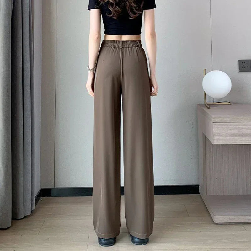 Women’s Classic Straight-Leg Suit Pants | Korean Casual Baggy Slacks | Elegant Long Trousers for Ladies