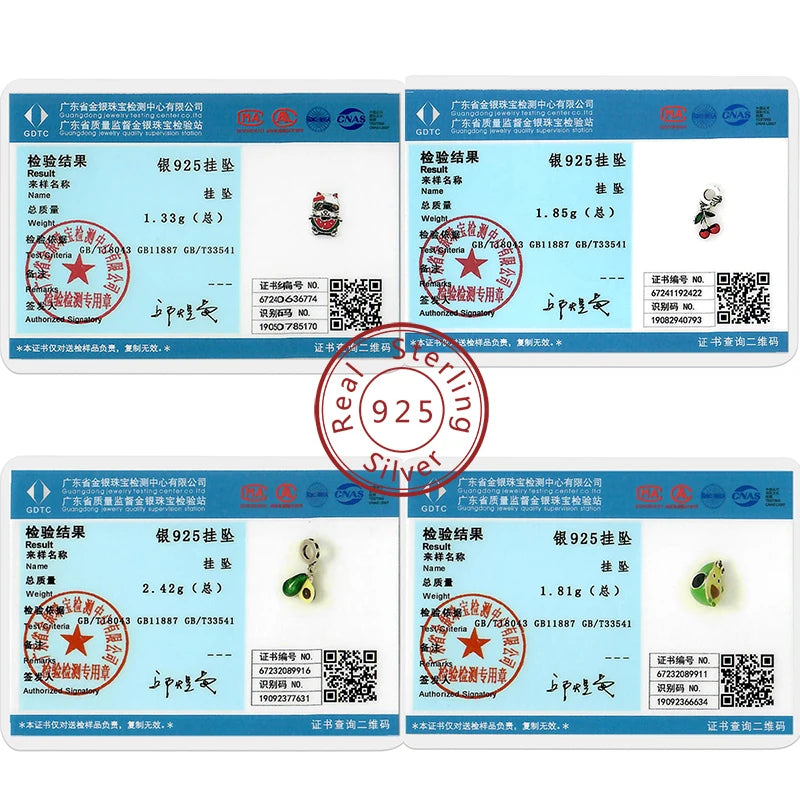 925 Sterling Silver Fruit Charms Beads | Cherry, Strawberry, Lemon, Peach & Avocado Pendants for Original Bracelet DIY Jewelry