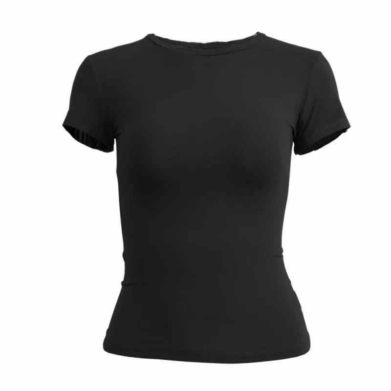 Women’s Slim Fit O-Neck Knitted T-Shirt – Y2K Streetwear Short Sleeve Sheath Tee 2024