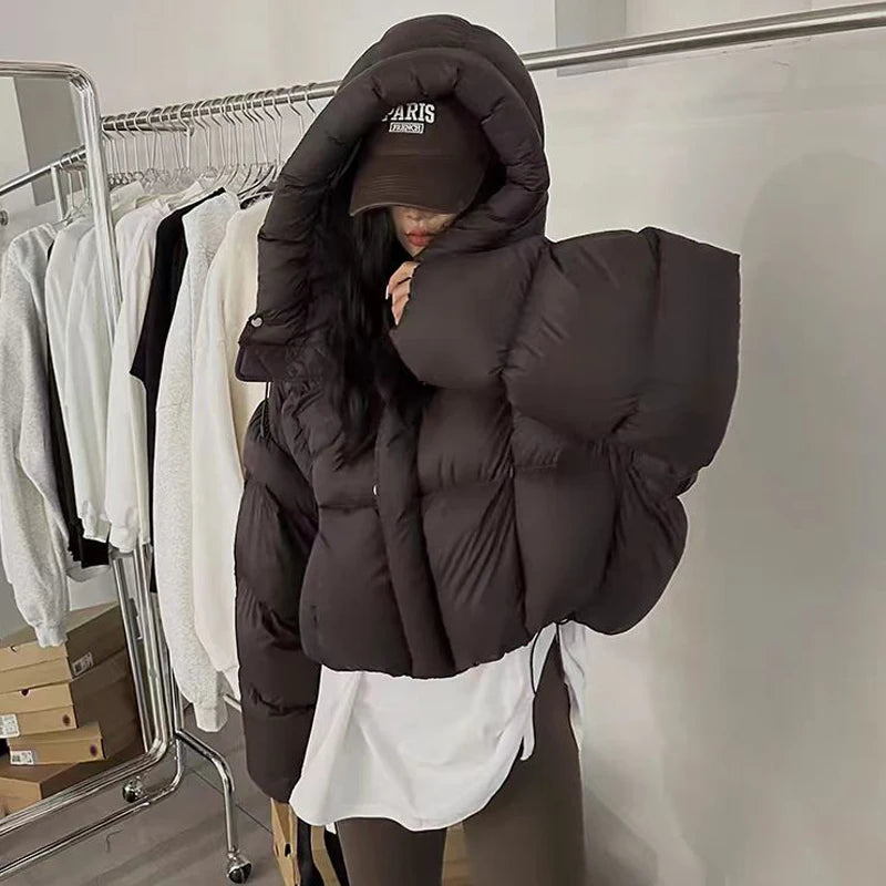 Trendy American Style Women’s Cotton Jacket Coat with Hood – Winter Small Size Bread Style Outerwear
