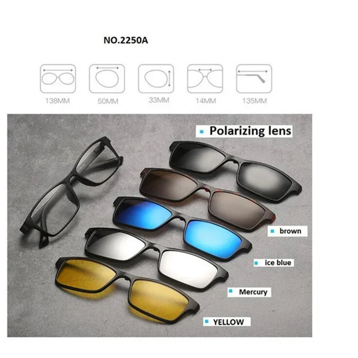GSBJXZ Fashion Myopia Clip Sunglasses – Men & Women Polarized Clip-On Prescription Glasses | 5 Clip Set 0 to -4.0