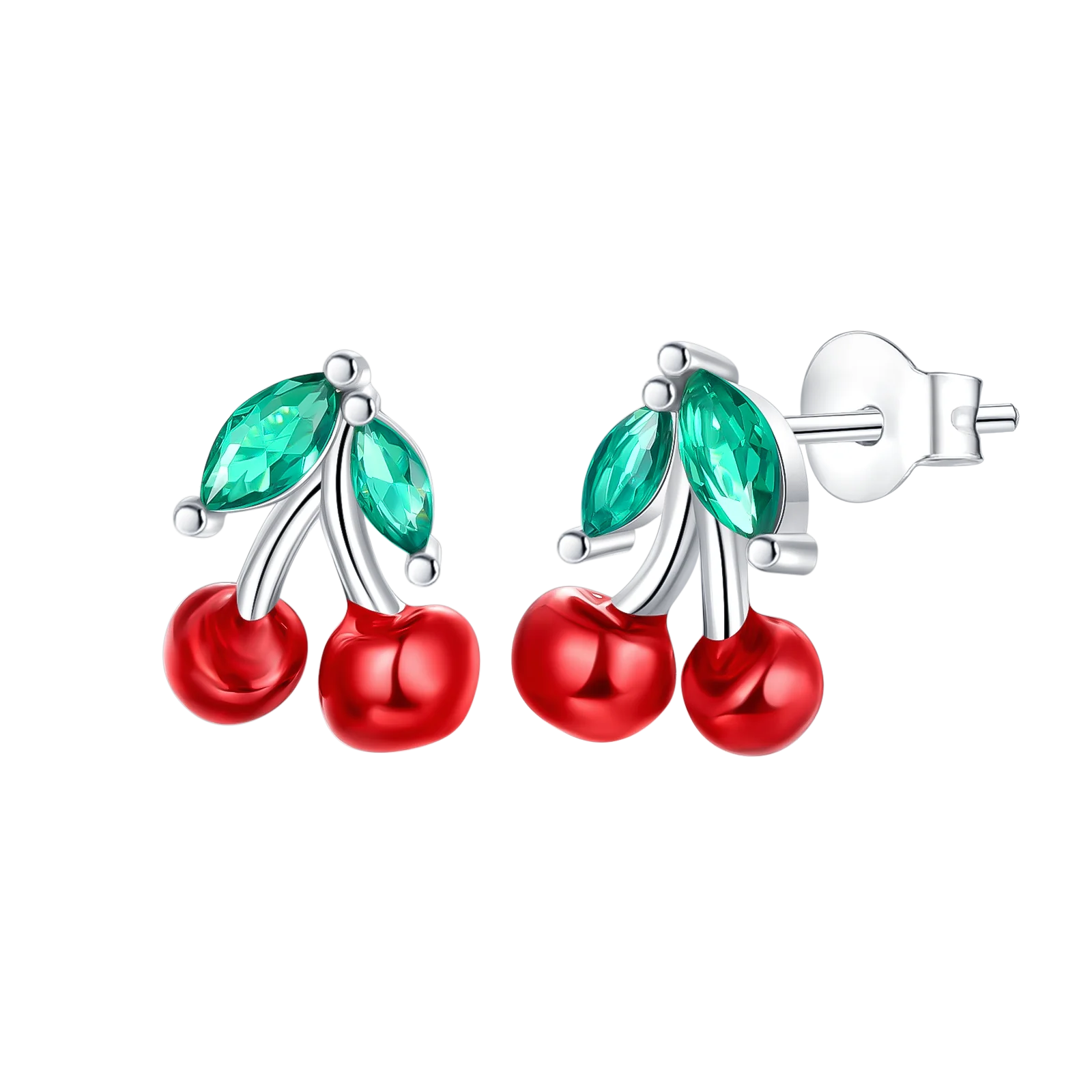 925 Sterling Silver Cute Fruit Earrings – Cherry, Strawberry, Apple & Grape for Women