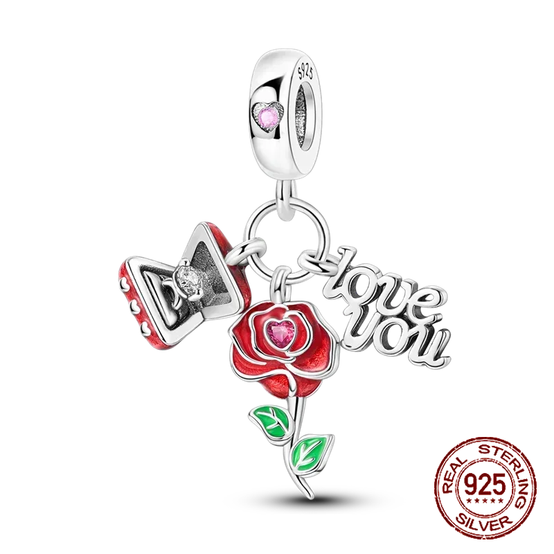 925 Sterling Silver Red Series Charms | Heart, Car & Strawberry Dangle Beads for Original Bracelet DIY Jewelry