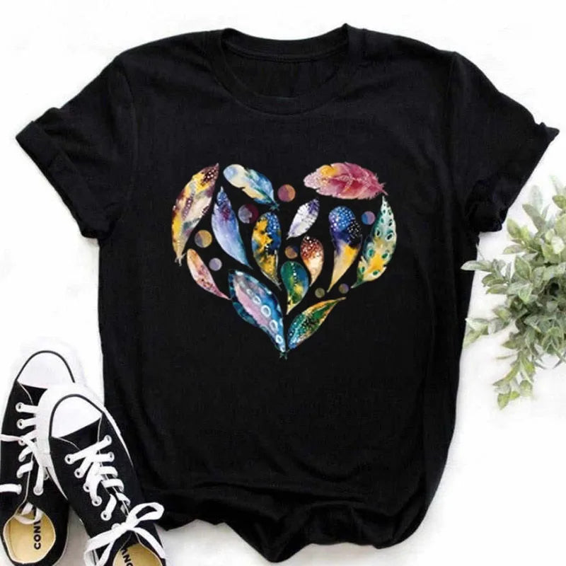Maycaur Finger Heart Women's T-Shirt | Korean Ulzzang Graphic Tee | 90s Girl Casual Fashion Top