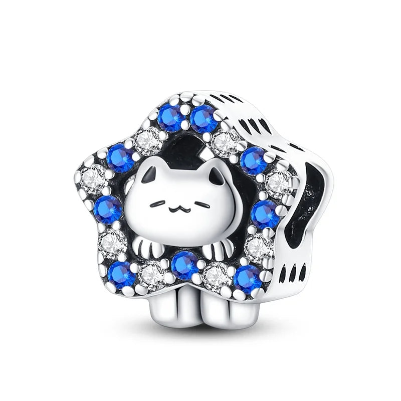 Cute Pet Kitten Puppy Sheep Charms | Fit 925 Original Pandora Bracelets | Colorful Zircon Beads DIY Jewelry Gift