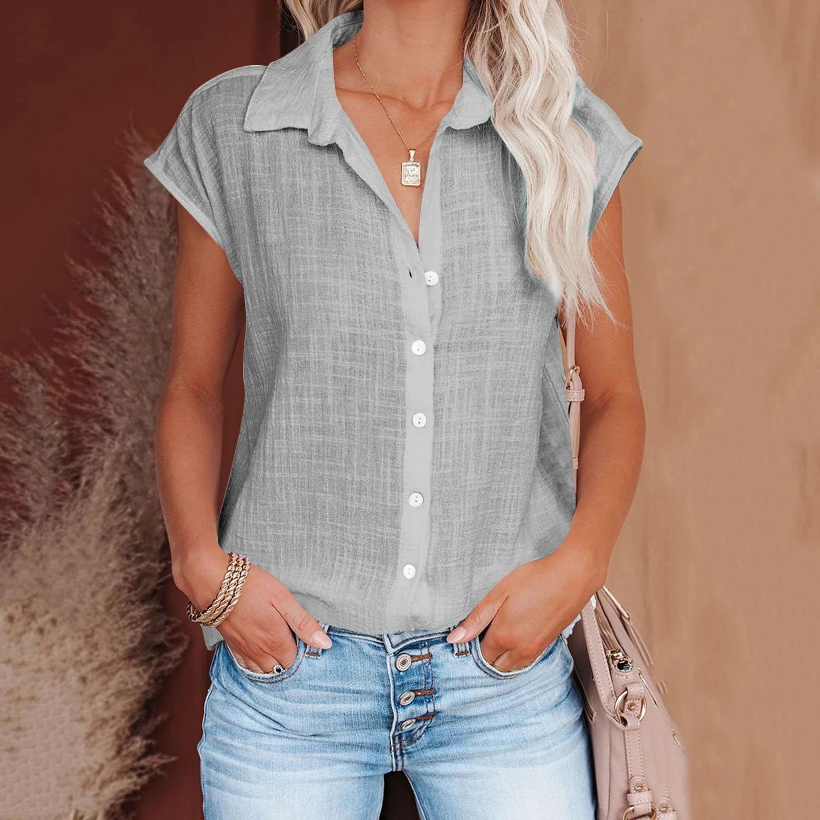 Summer Solid Cotton Linen Shirt for Women – Casual Short Sleeve Loose T-Shirt Ladies Thin Tee Top 🌿✨