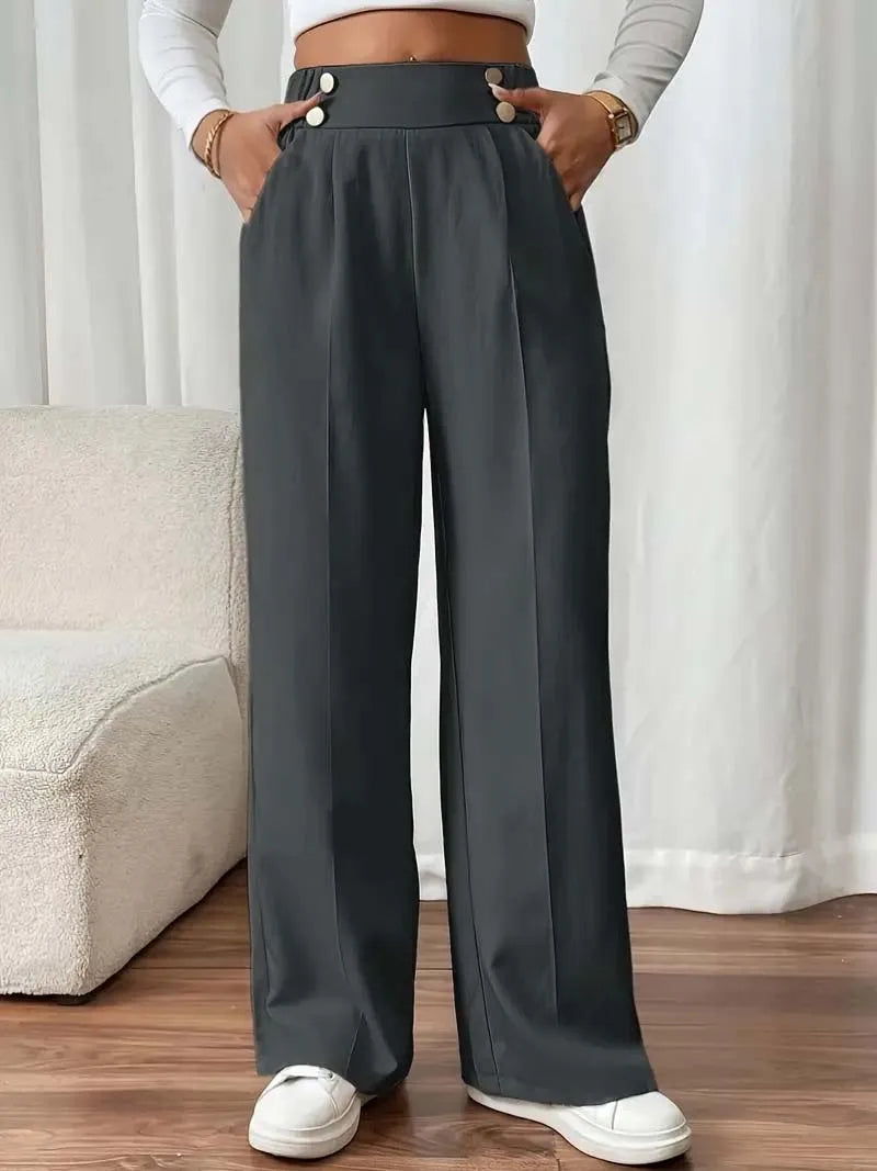 2025 Women’s High Waist Wide Leg Pants | Flowy Floor-Length Minimalist Straight Fit Trousers