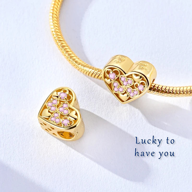 925 Sterling Silver Golden Charms Bow Cross Earth Passport Dangle | Fits Original Bracelet DIY Jewelry Gift for Women