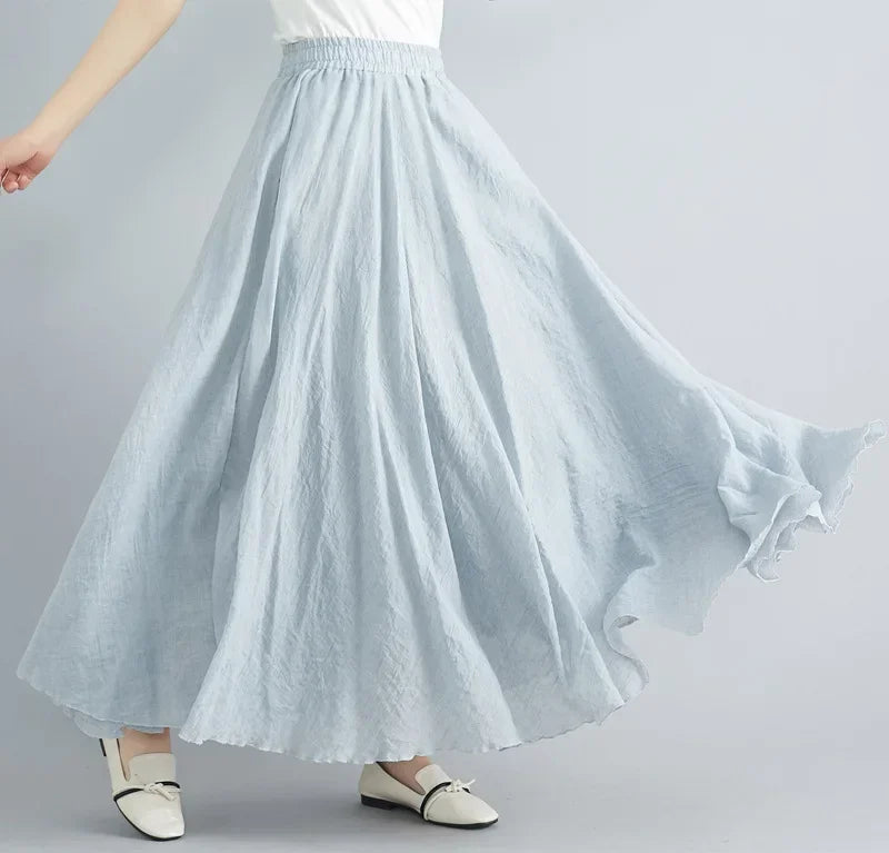 Fashion Solid Cotton Linen Women Maxi Skirt – Elegant Harajuku Casual Loose Long Skirt 👗✨