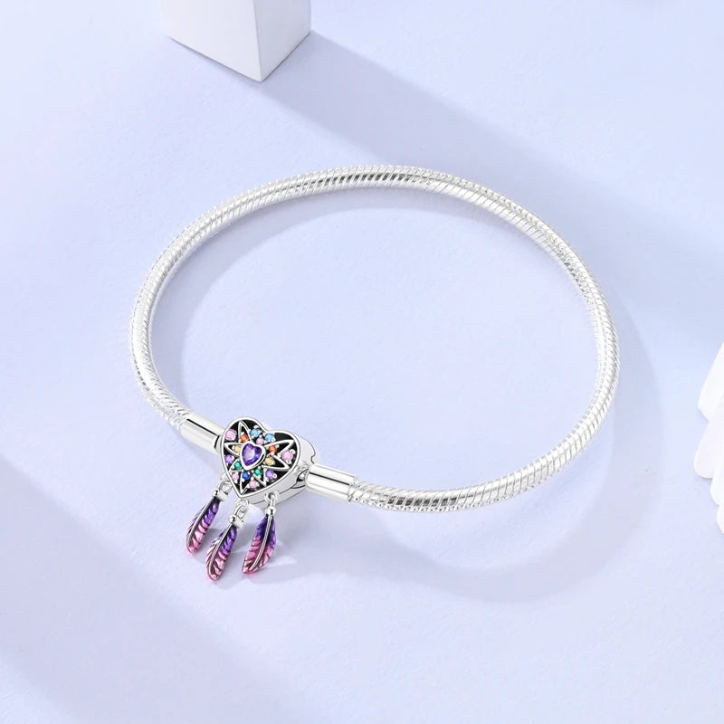 925 Sterling Silver Rainbow Leather Braided Bracelet | Eternal Love Stars & Moon Charm – DIY Women’s Beaded Jewelry Gift