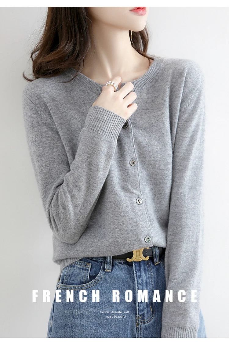 Off-Season Knitted Open Cardigan – Women’s Loose Round Neck Outerwear | Large Size Sweater for Spring & Autumn