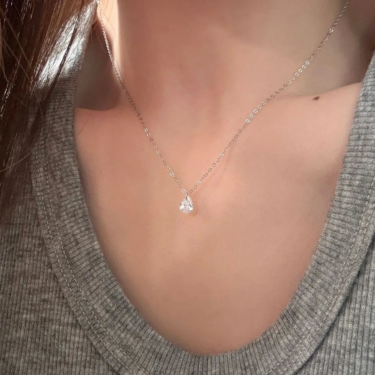 S925 Sterling Silver 14K Gold Plated Water Drop Zircon Pendant Necklace – Women’s Exquisite Collarbone Chain