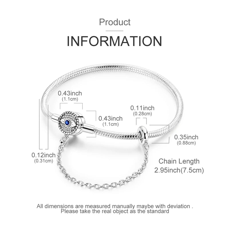 925 Sterling Silver Heart Moon Sun Clasp Charm Bracelet | 17–20CM Original Bracelet for Women | Fits Pandora DIY Beads Jewelry