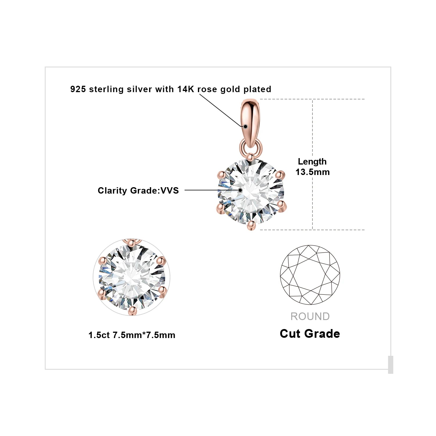 JewelryPalace Moissanite 1-3CT Round Pendant – 925 Sterling Silver Necklace for Women