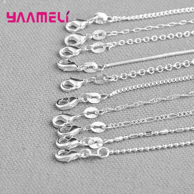 5PCS Authentic 925 Sterling Silver Chain Necklaces | Solid Silver Chains with Lobster Clasps for Men & Women 16–30 Inch