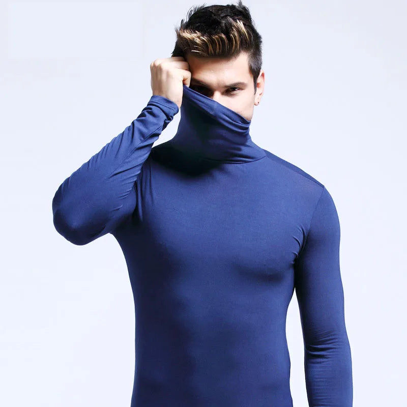Men’s Slim Fit Turtleneck Shirt | Fall/Winter Solid Black Long Sleeve Inner Wear