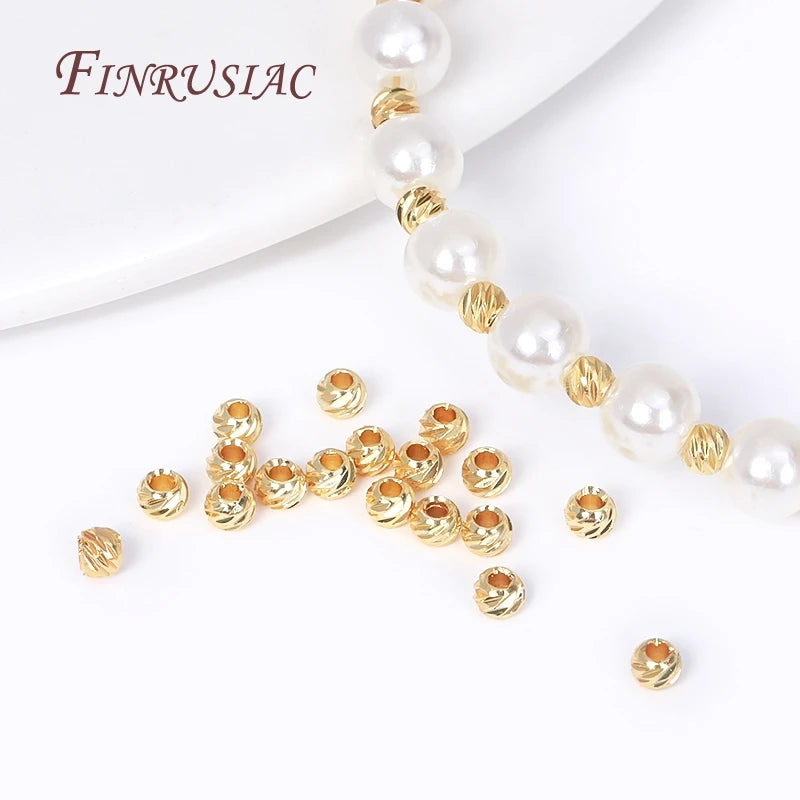 18K Gold Plated Brass Spacer Beads – Cut Pattern Round Stripe Separators for DIY Jewelry Making Accessories