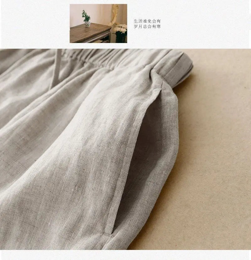 Casual Cotton Linen Pants for Women | Vintage Wide Leg Joggers | Summer Fashion Capri Sweatpants