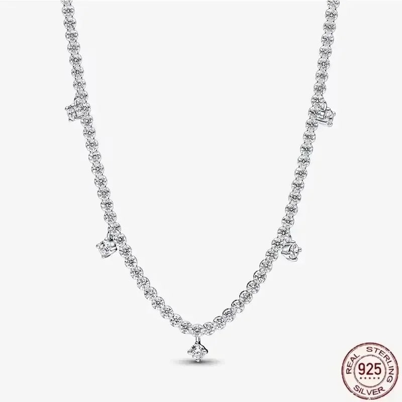 New 925 Sterling Silver Sparkling Heart-Shaped Square Pendant Necklace for Women