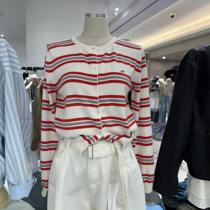 Women's Striped Knitted Cardigan | Chic Spring Button-Up Sweater | Soft Classic Open Front Knitwear
