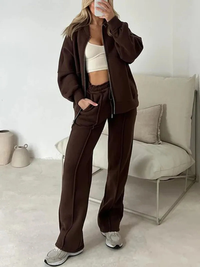 Women’s Autumn Sports Suit 🍂 2 Piece Zipper Sweatshirt & High Waist Pants ✨