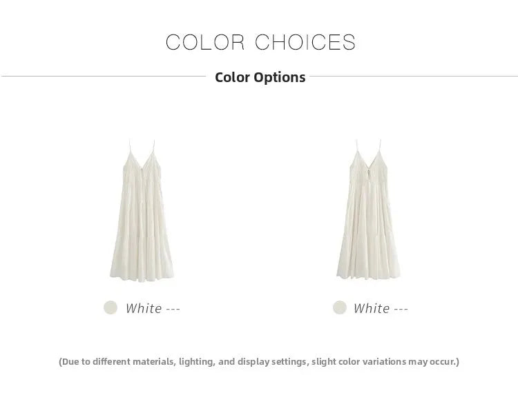 Women’s White V-Neck Backless Strap Dress – Summer Fairy Beach Vacation Long Skirt, Elegant Loose Waist Gown