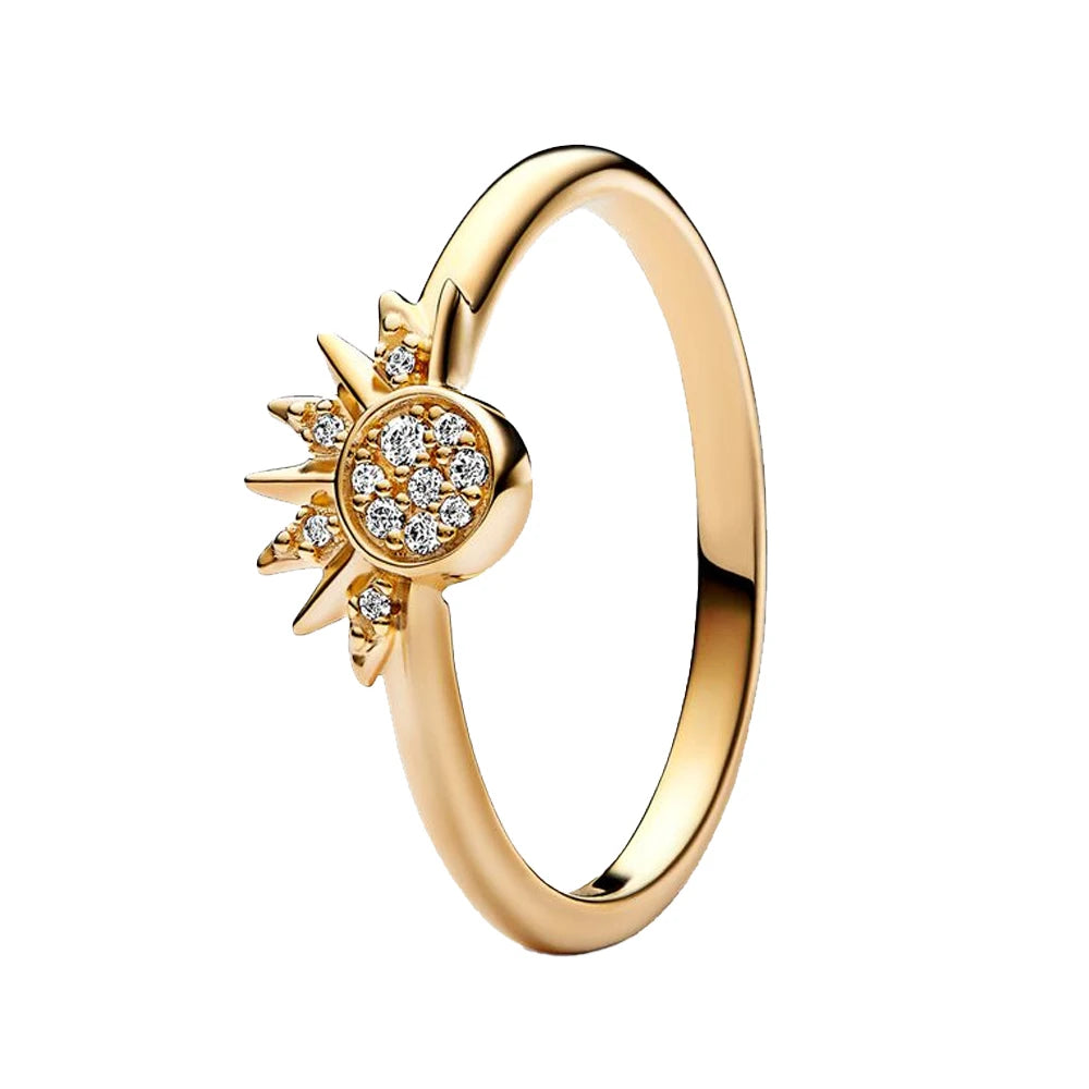 925 Sterling Silver Sun & Moon Couple Rings | Shining Zircon Romantic Jewelry Gift for Lovers