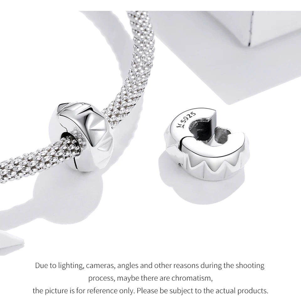 BISAER 925 Sterling Silver Clip Spacer Charm – Star & Cross Stopper Bead Fit Pandora Bracelet DIY Women’s Jewelry