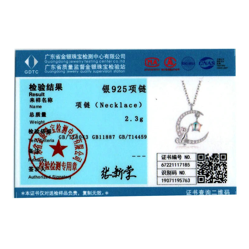 WOSTU 925 Sterling Silver Cat & Rabbit Moon Necklace | Star Zircon Pendant for Women Fine Jewelry Gift