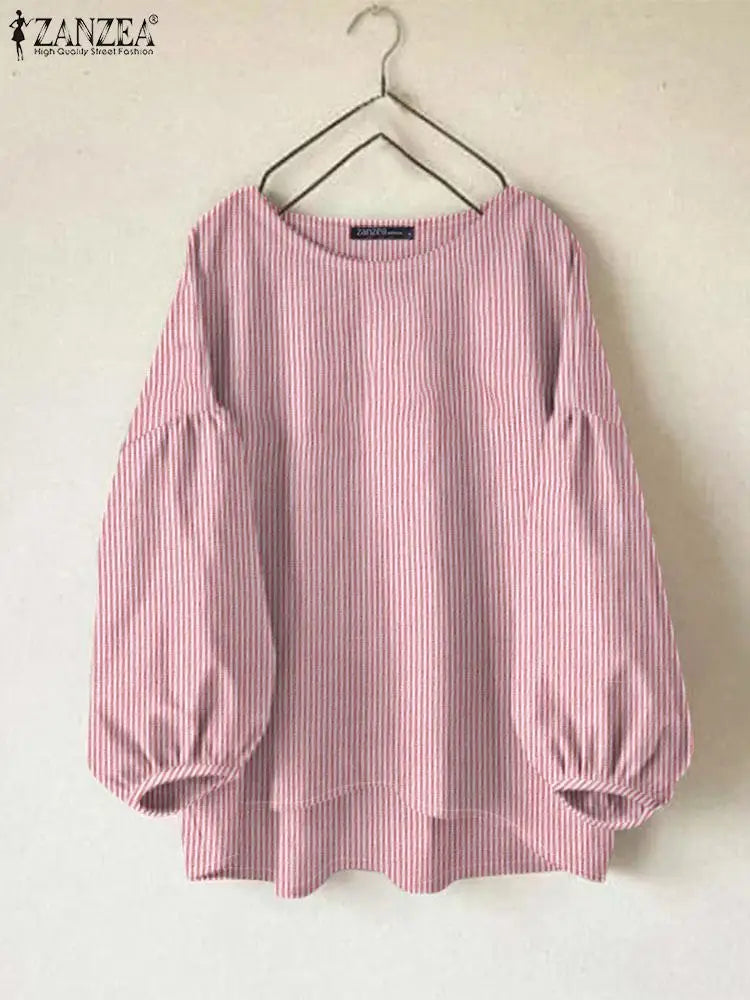 ZANZEA Fashion Striped Work OL Blouse – O-Neck Long Sleeve Loose Vintage Shirt Autumn Women Tops 👚🍂