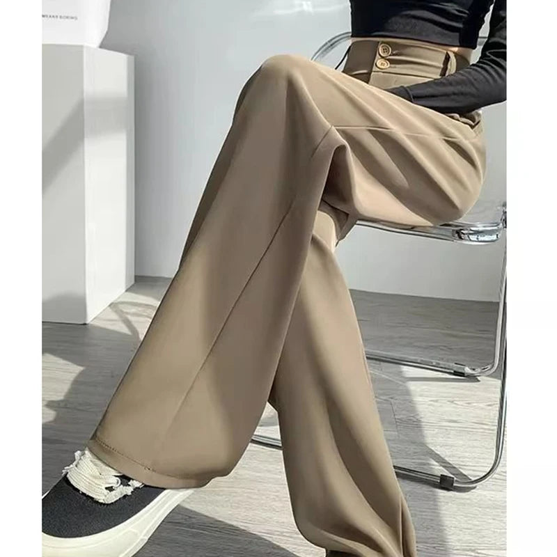 Lady Baggy High Waist Suit Pants | Women’s Classic Straight Leg Trousers | Casual Daily Slacks