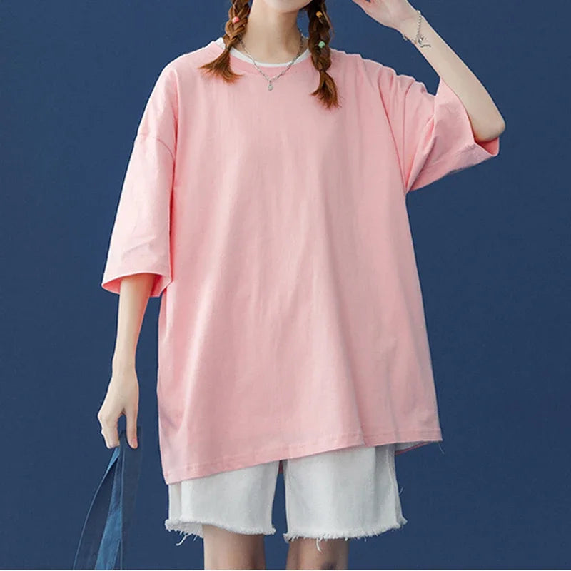 LEGIBLE 2025 Summer Women’s Cotton T-Shirt – Loose Solid Oversized O-Neck Tee 👕✨