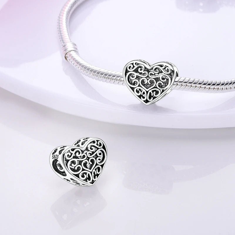 New 925 Sterling Silver Family Sister Love Heart Charm Bead | Original Bracelet DIY Jewelry Gift for Women