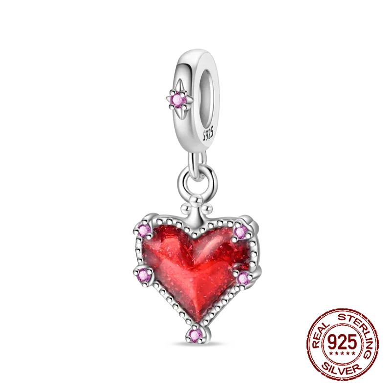 925 Sterling Silver Red Series Charms | Heart, Car & Strawberry Dangle Beads for Original Bracelet DIY Jewelry