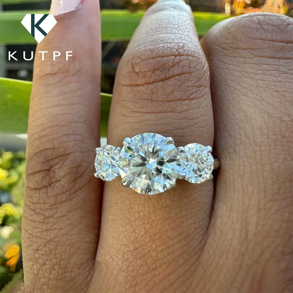 4 Carat Moissanite Diamond Engagement Ring – 925 Sterling Silver Three-Stone Wedding Band for Women