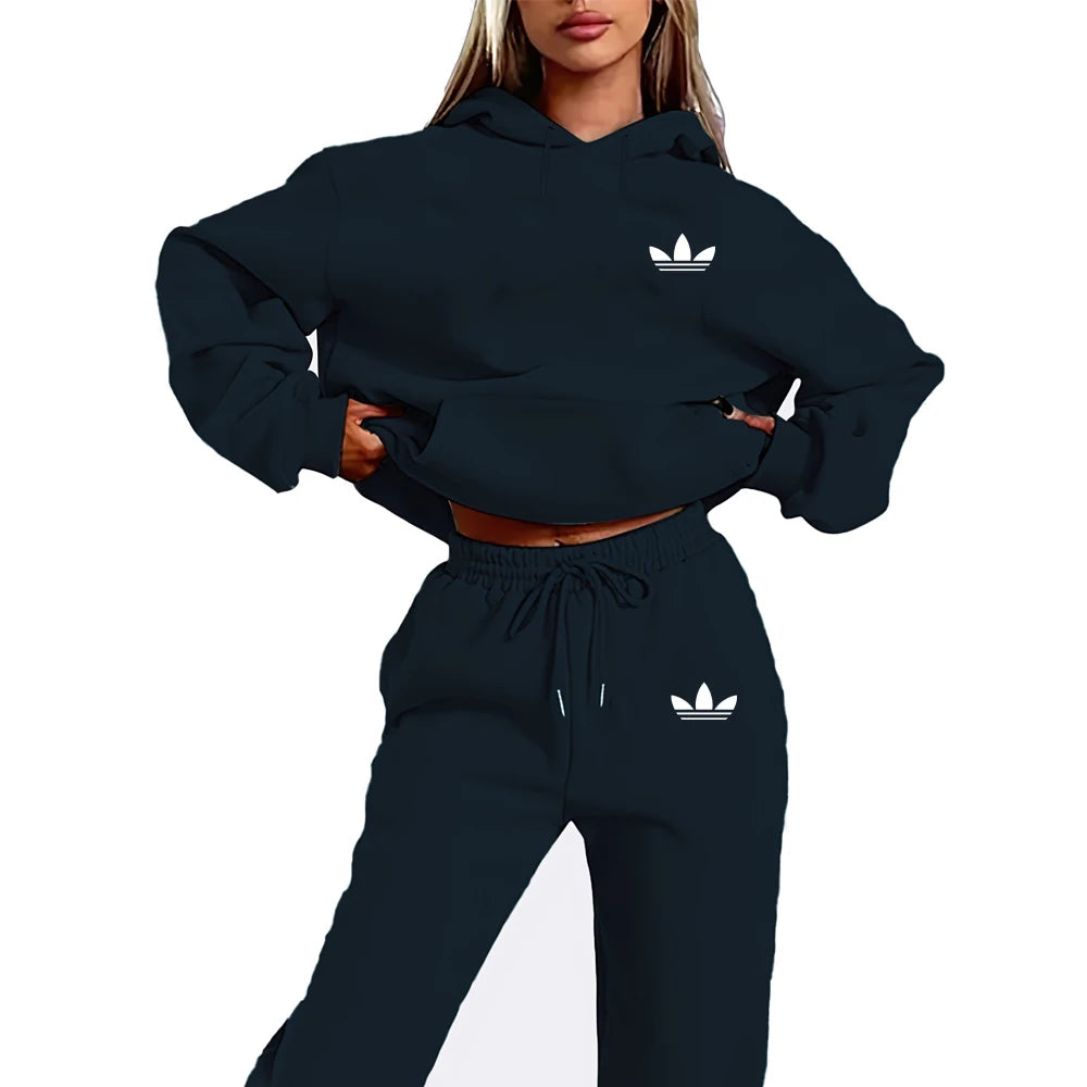 Letter Printed Women Hoodie Set | Street Hip Hop Casual 2-Piece Plush Sweatshirt | Outdoor Fashion