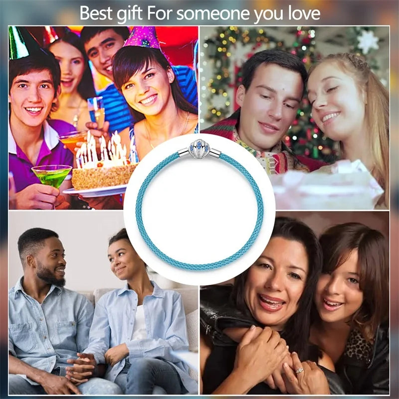 925 Sterling Silver Rainbow Leather Braided Bracelet | Eternal Love Stars & Moon Charm – DIY Women’s Beaded Jewelry Gift