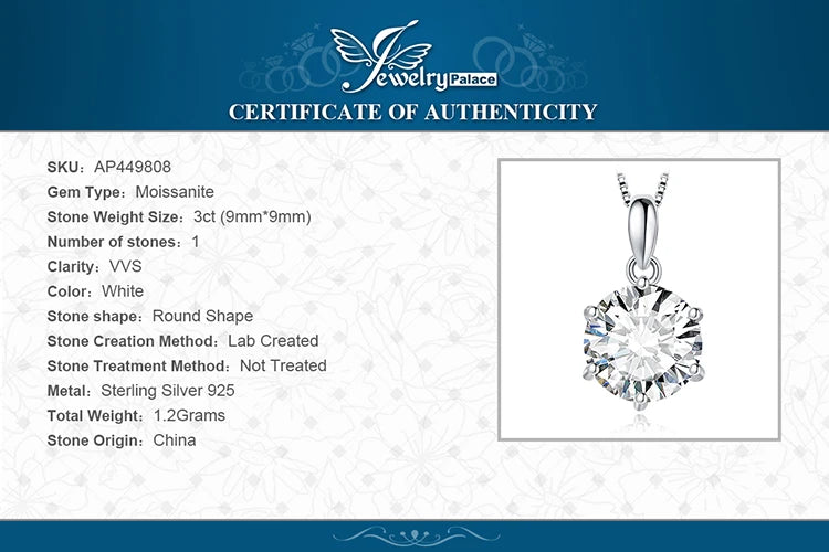 JewelryPalace Moissanite 1-3CT Round Pendant – 925 Sterling Silver Necklace for Women