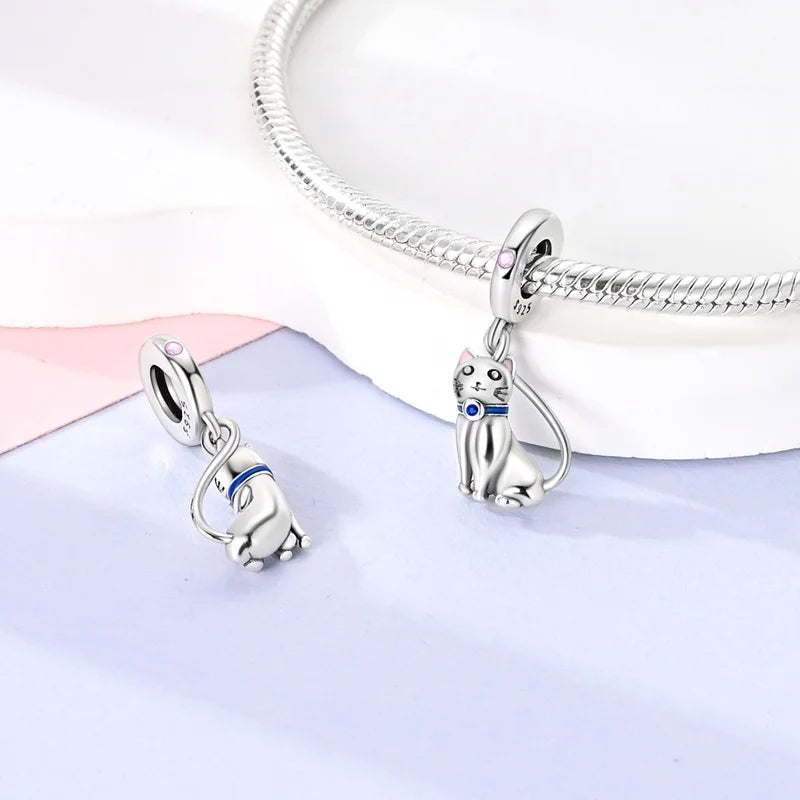 Cute Pet Kitten Puppy Sheep Charms | Fit 925 Original Pandora Bracelets | Colorful Zircon Beads DIY Jewelry Gift