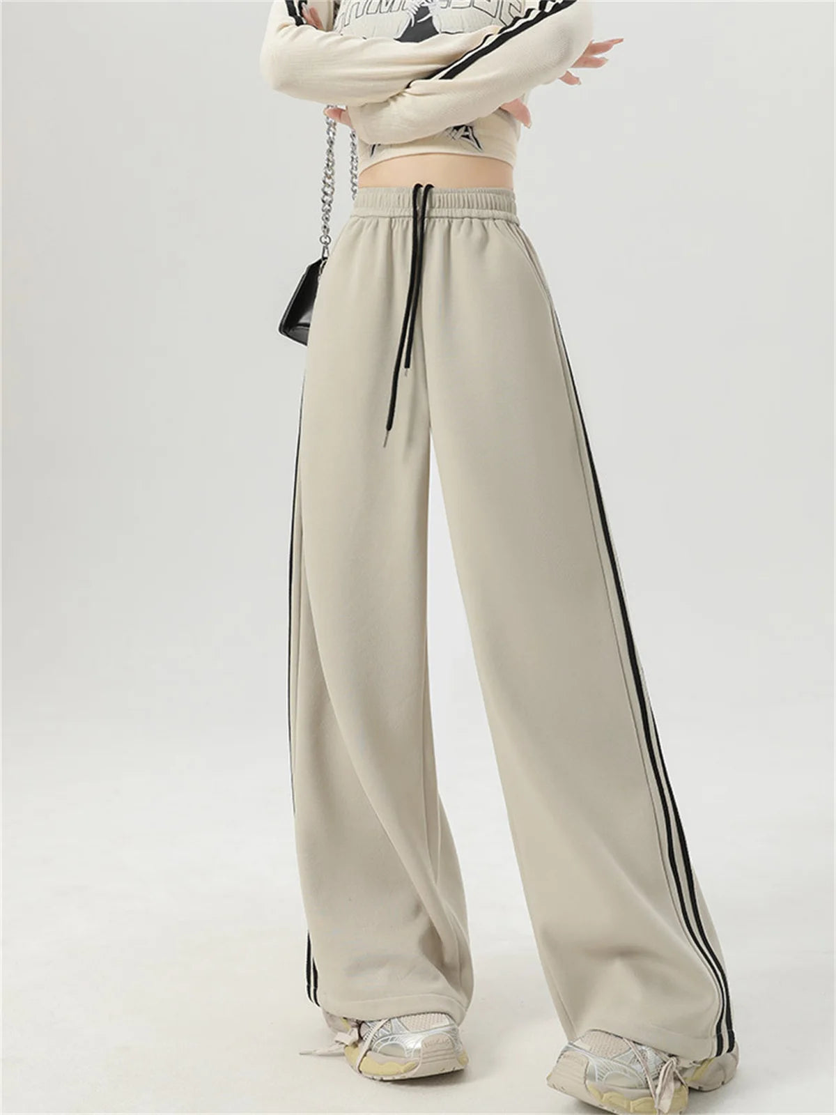 Women’s Stripe Chic Straight Pants | High Waist Color-Blocked Sweatpants | Autumn Spring Casual Streetwear