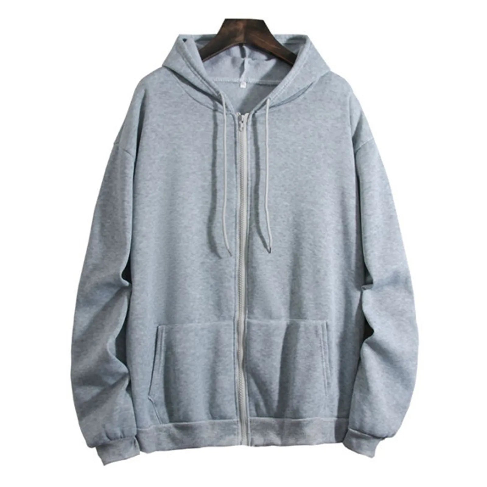 Spring Autumn Women Solid Color Hooded Sweatshirt Coat | Zipper Pocket Hoodie Jacket | Casual Outerwear Femme