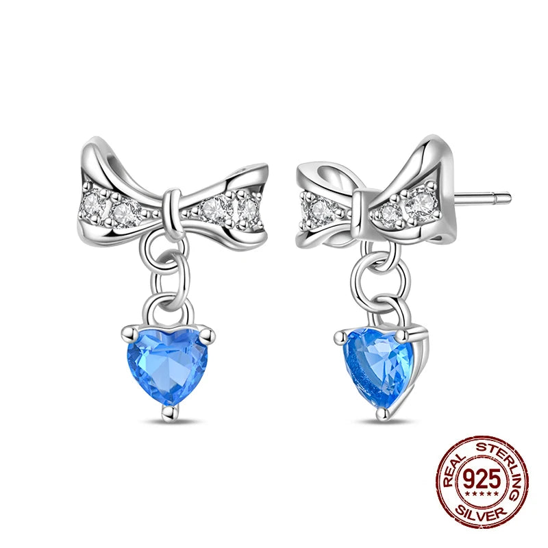 925 Sterling Silver Sweet Bow Heart Zircon Hoop Earrings | Women’s Shining Proluxy Fine Jewelry Gift for Engagement & Birthday