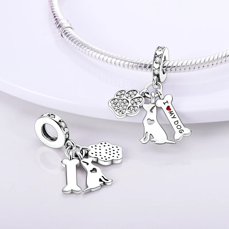 925 Sterling Silver Cute Cat Charm Beads | Paw Print Pendant for Original DIY Bracelets & Women’s Jewelry Gift