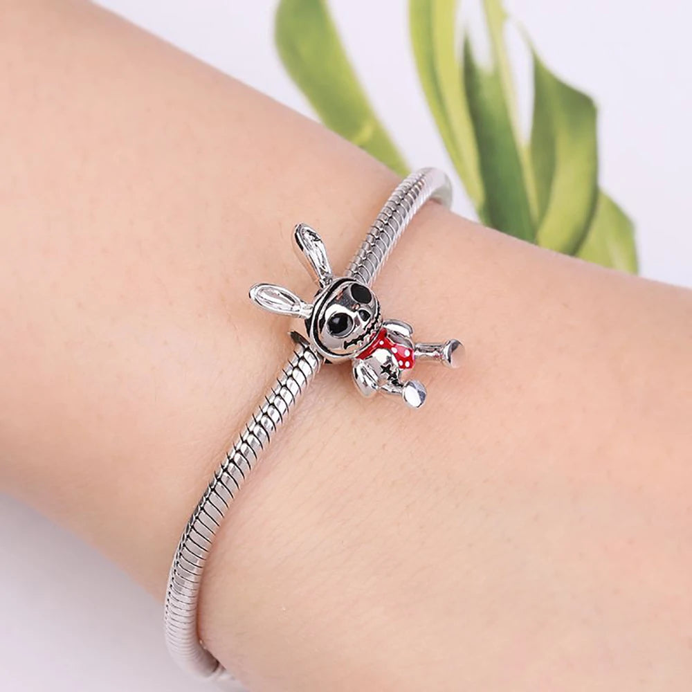 Gothic 925 Sterling Silver Grim Reaper Skull Charm Bead Fit Pandora Bracelet