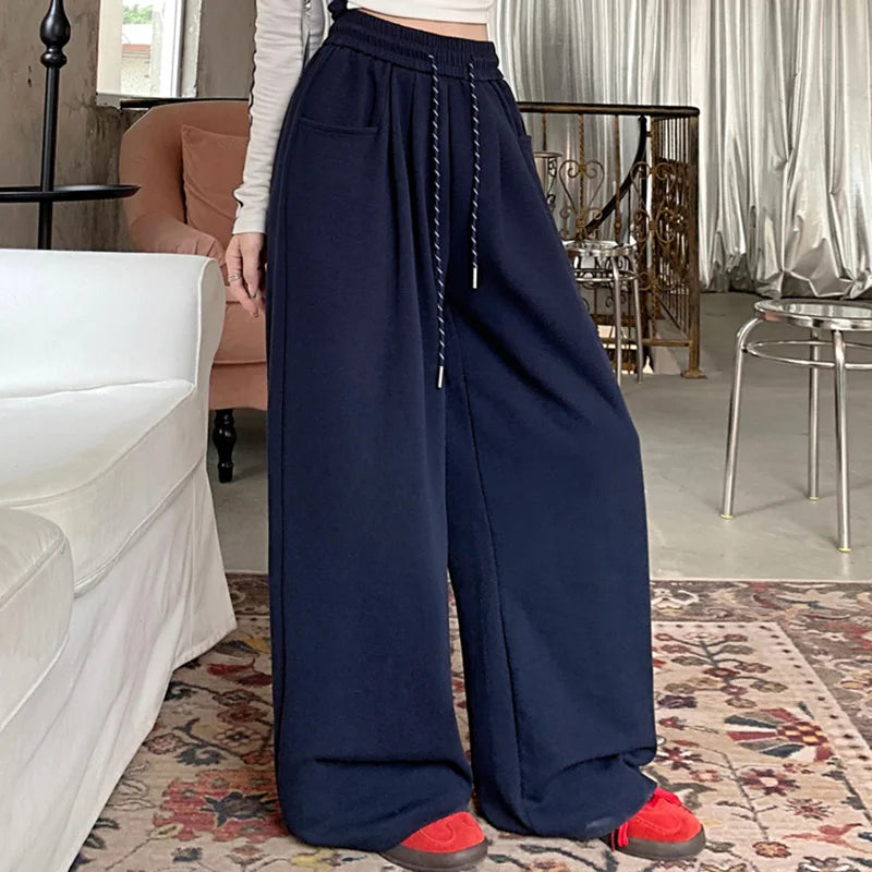 2024 Autumn Women’s Hip Hop Baggy High Waist Pants | Streetwear Wide Leg Drawstring Trousers