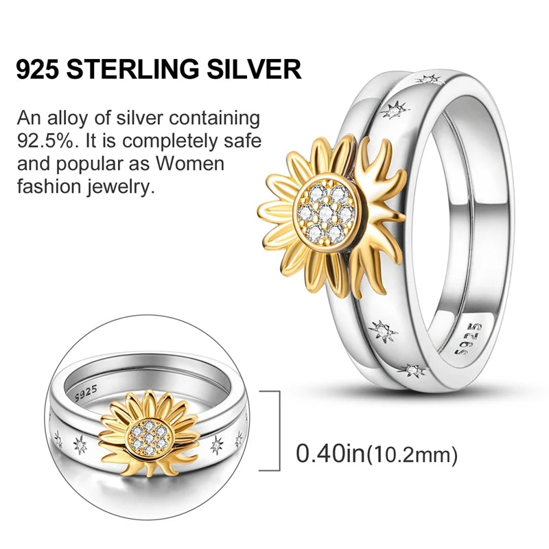 925 Sterling Silver Sun & Moon Couple Rings | Shining Zircon Romantic Jewelry Gift for Lovers